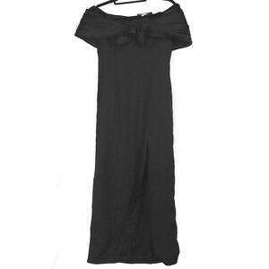 Jessica Howard Black Off The Shoulder Gown Bow Detail Slit Sheath Size 4 Vintage